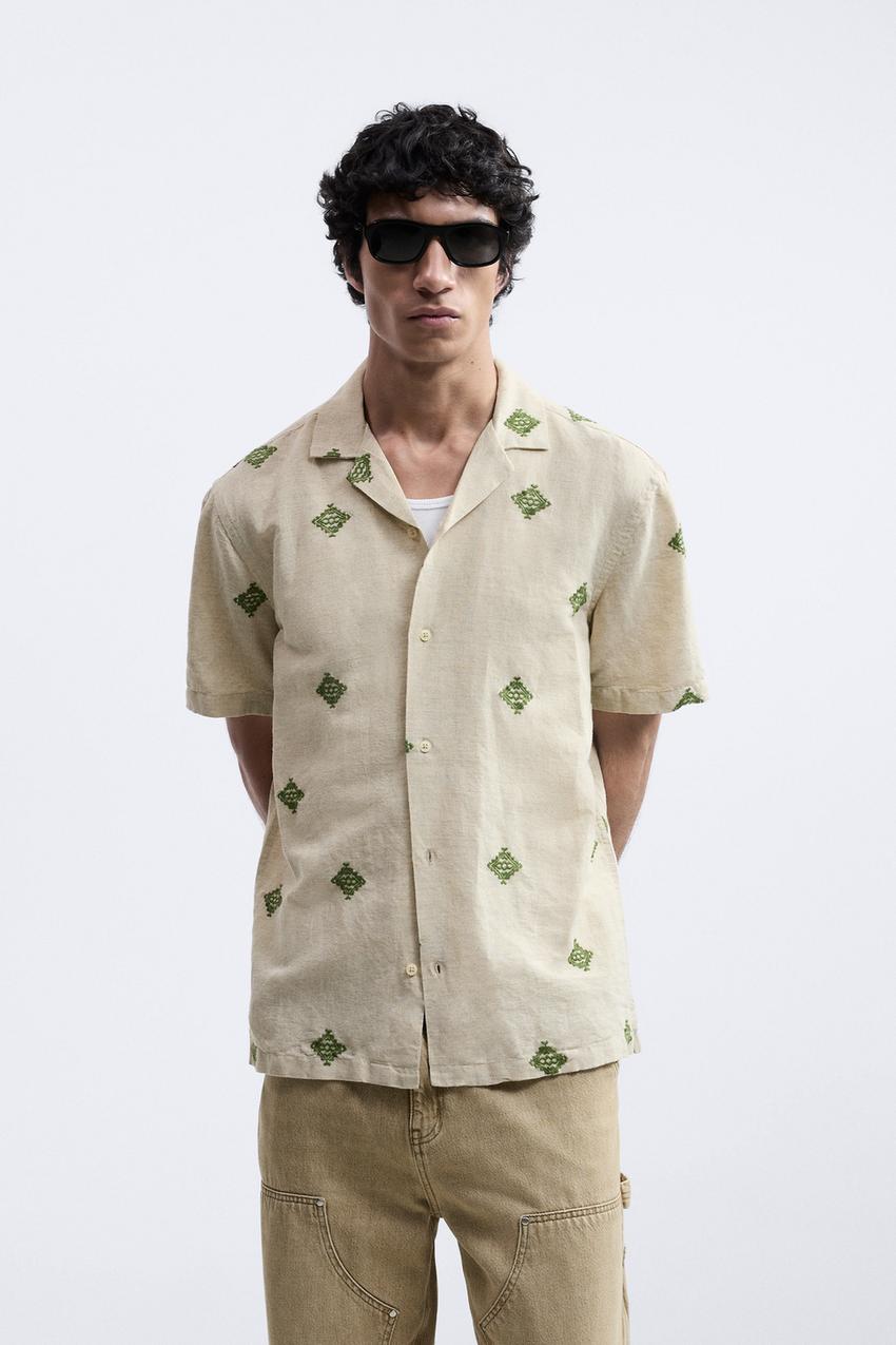 Zara embroidered shirt with pocket Clearance