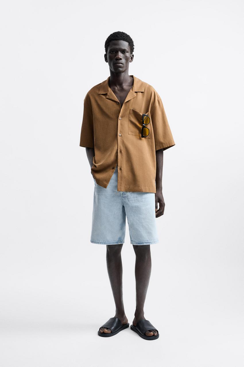 CAMISA LYOCELL ALGOD N Tabaco ZARA Estados Unidos de Am rica