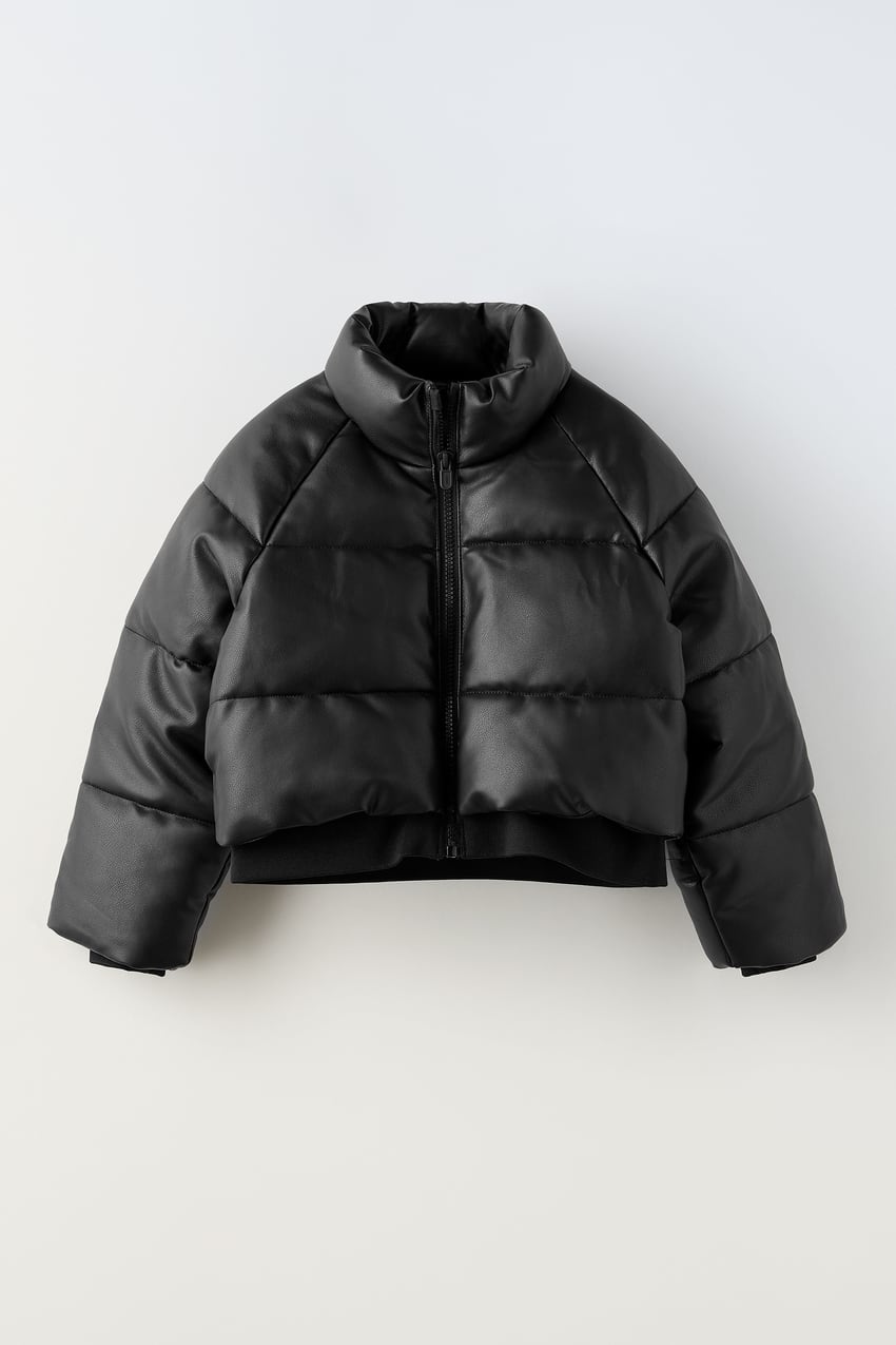 Zara - Faux Leather Puffer Jacket - Black - Unisex