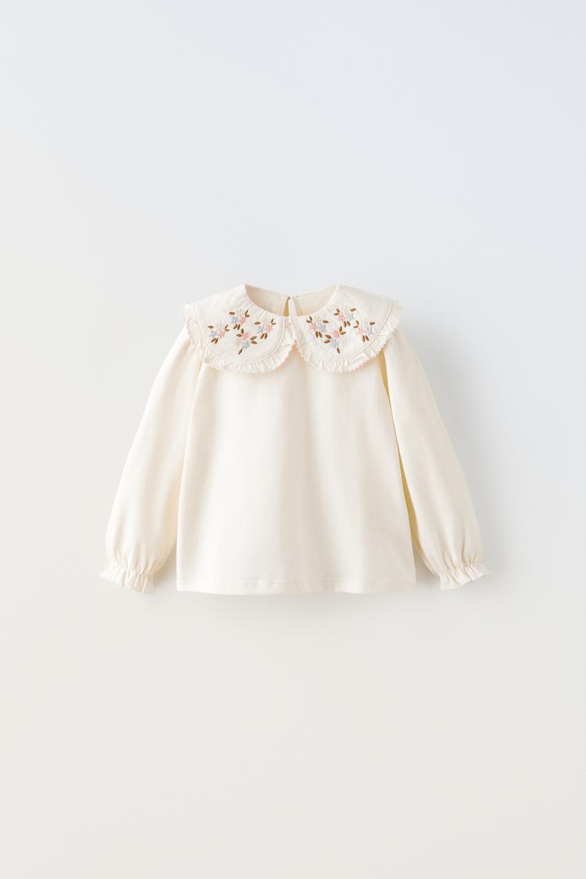 Zara embroidered collar blouse Clearance