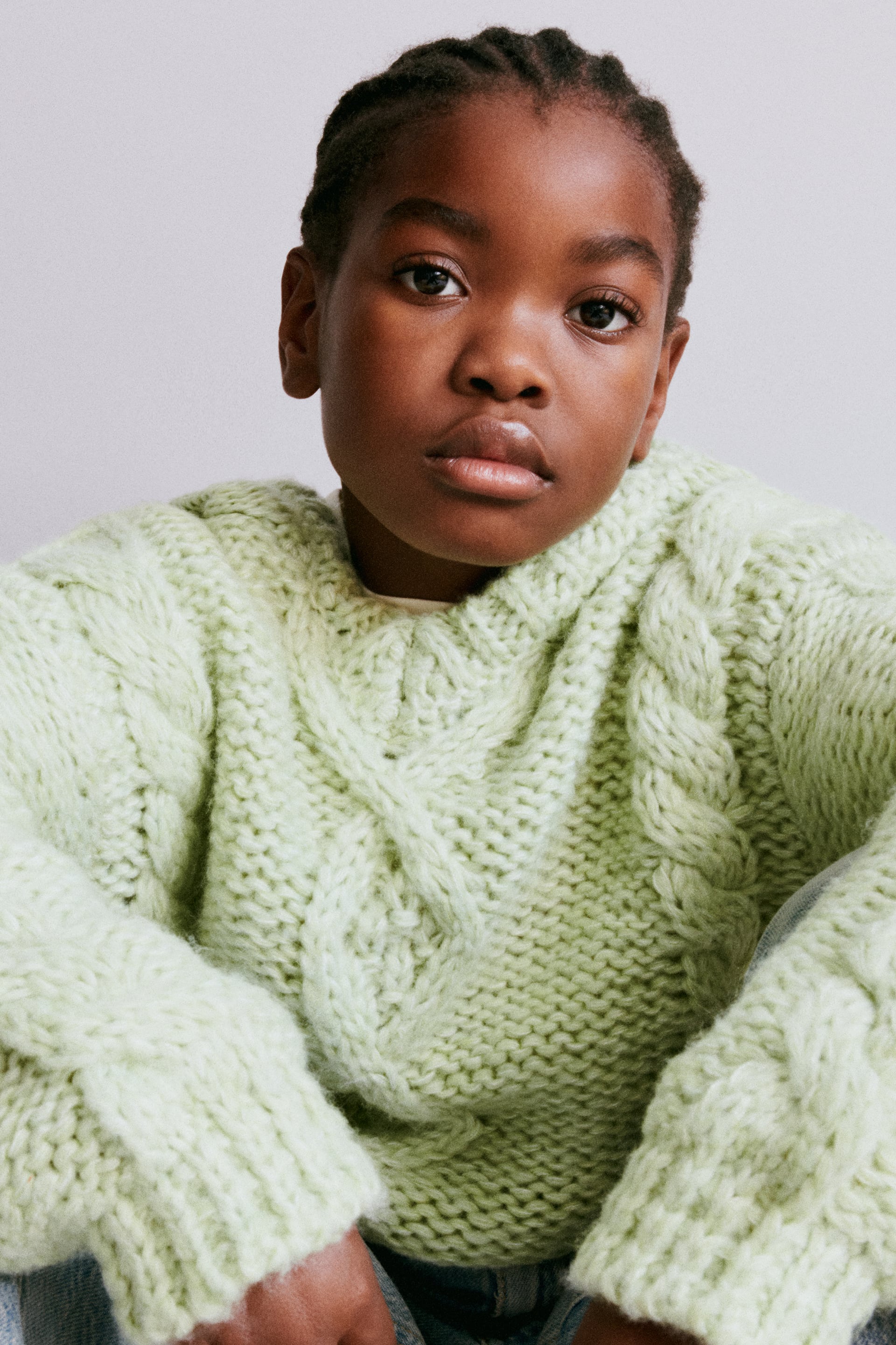 CABLE-KNIT HOODIE - Light green