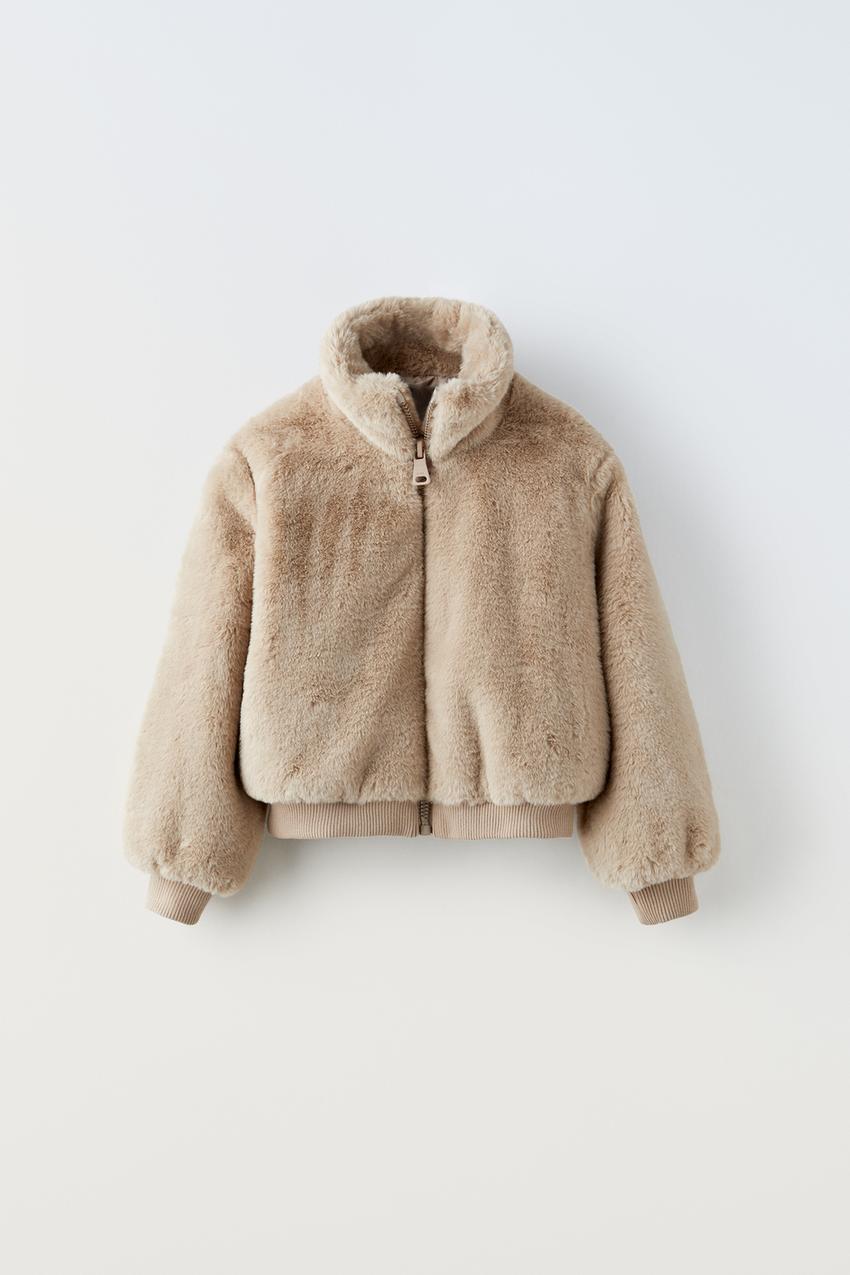 Zara faux fur jacket brown Clearance