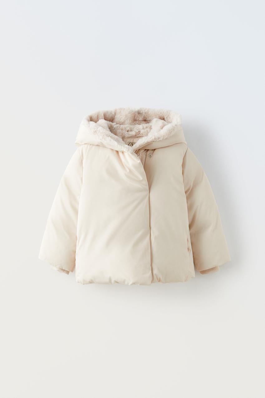 Zara puffer coat with faux fur hood Clearance