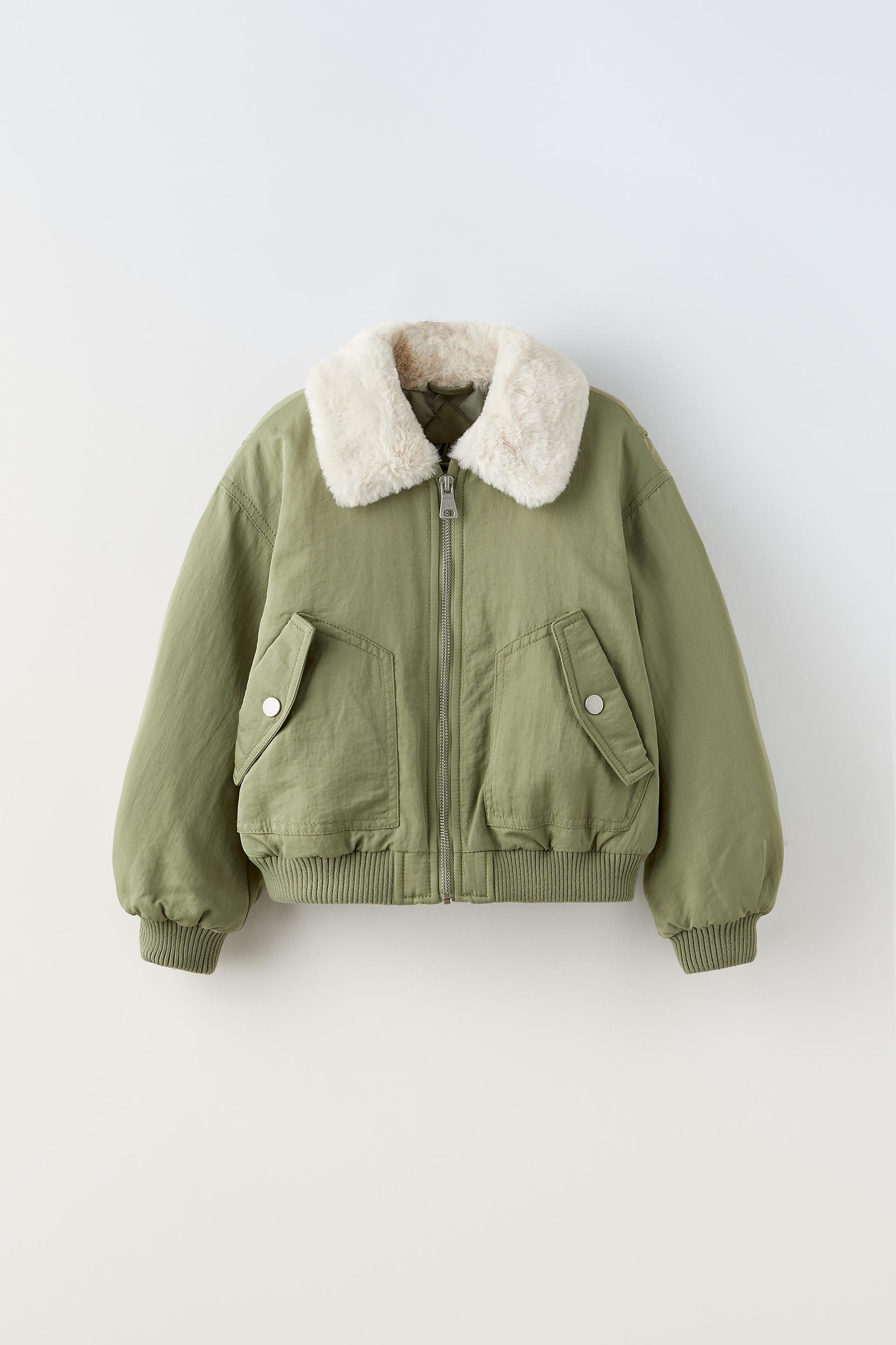 Contrasting faux fur jacket green zara Clearance