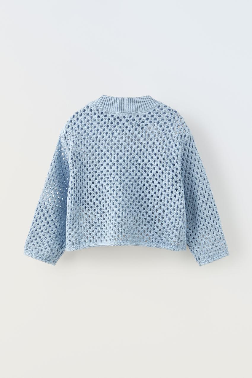 PULLOVER IN MAGLIA A RETE Blu Grigio ZARA Italia Italy