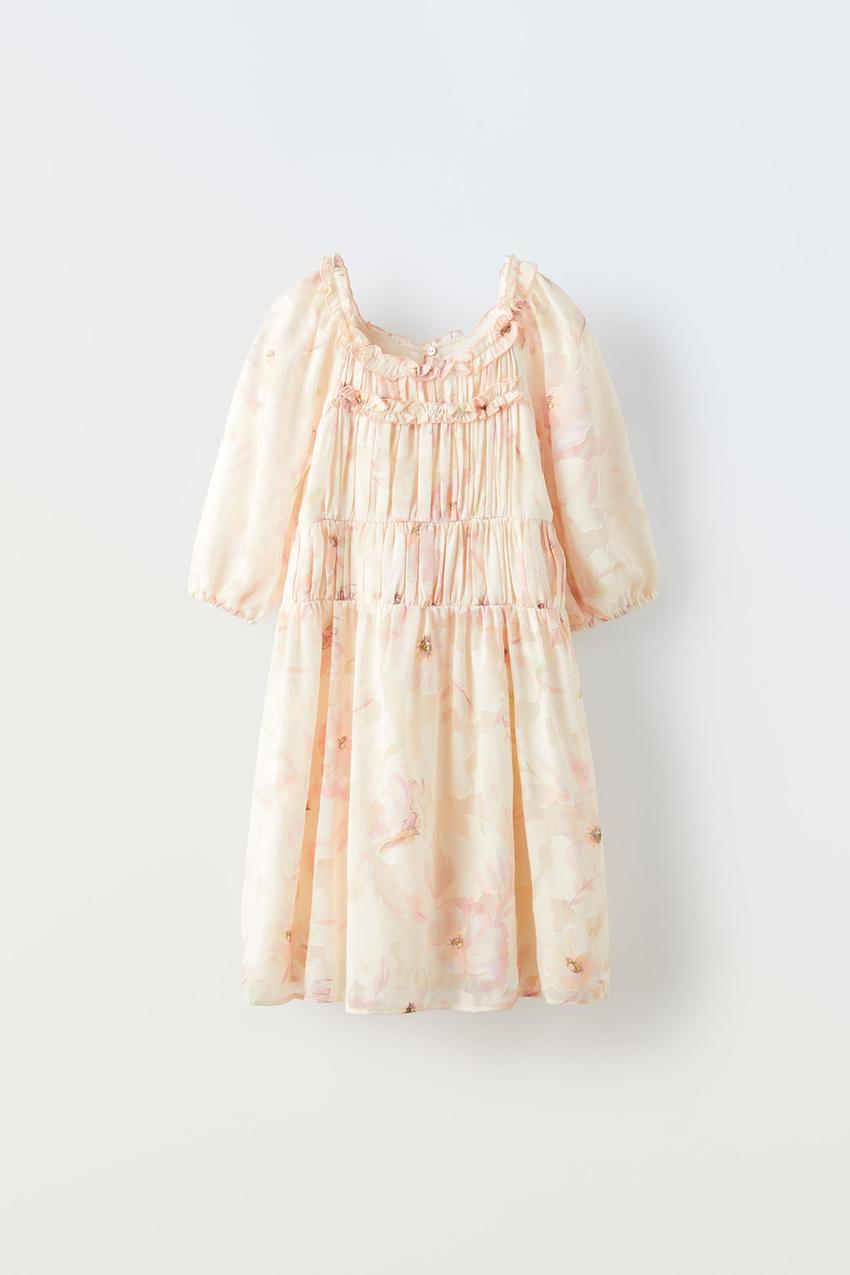Zara pink floral pleated dress Clearance