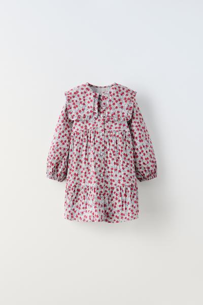 ЦВЕТОЧНОЕ ПЛАТЬЕ С VOLANT - темно-красное от Zara - картинка 1