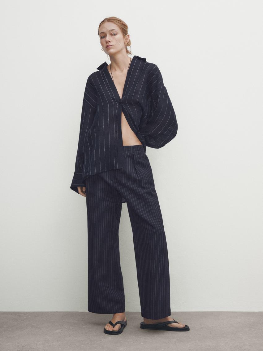 Zara navy striped trousers Clearance