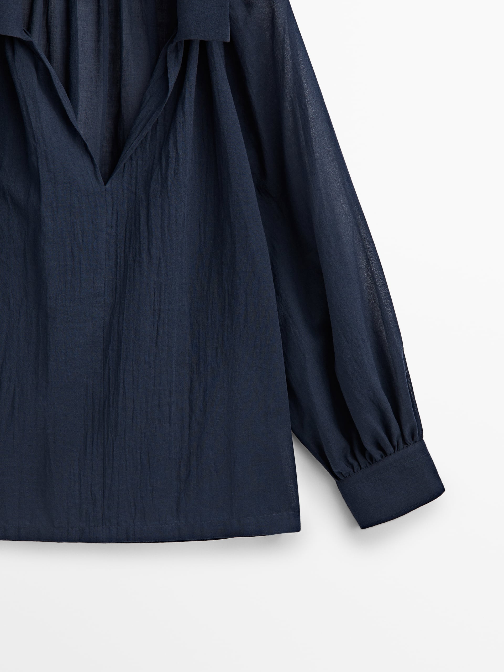 Cotton voile blouse with gathered details - Navy blue | ZARA United States