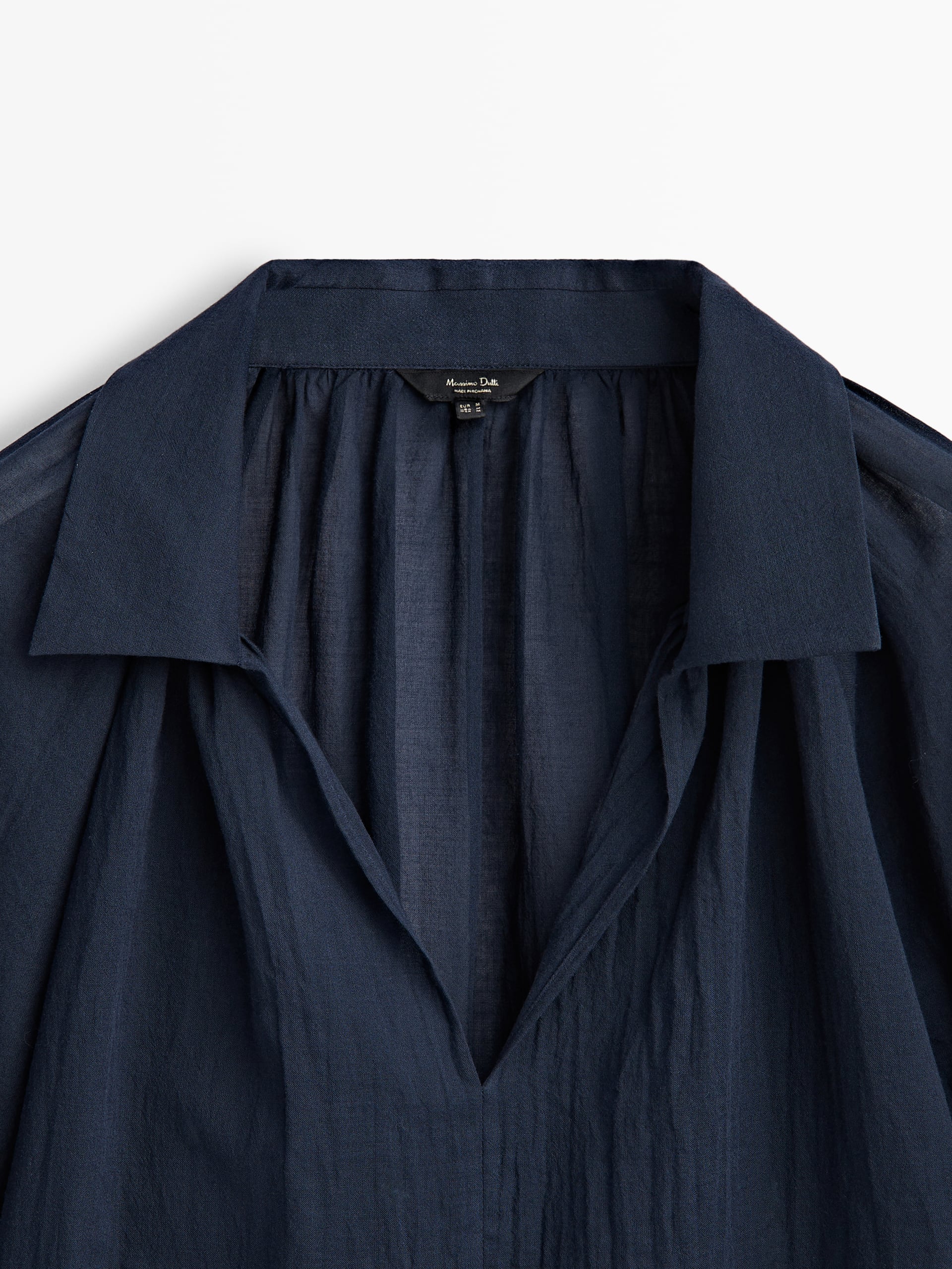 Cotton voile blouse with gathered details - Navy blue | ZARA United States