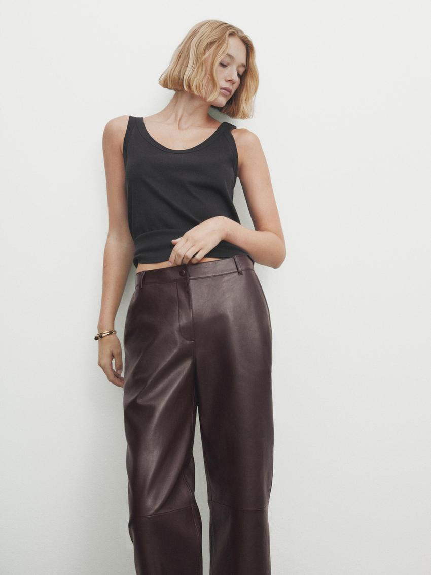 Zara leather trousers brown Clearance