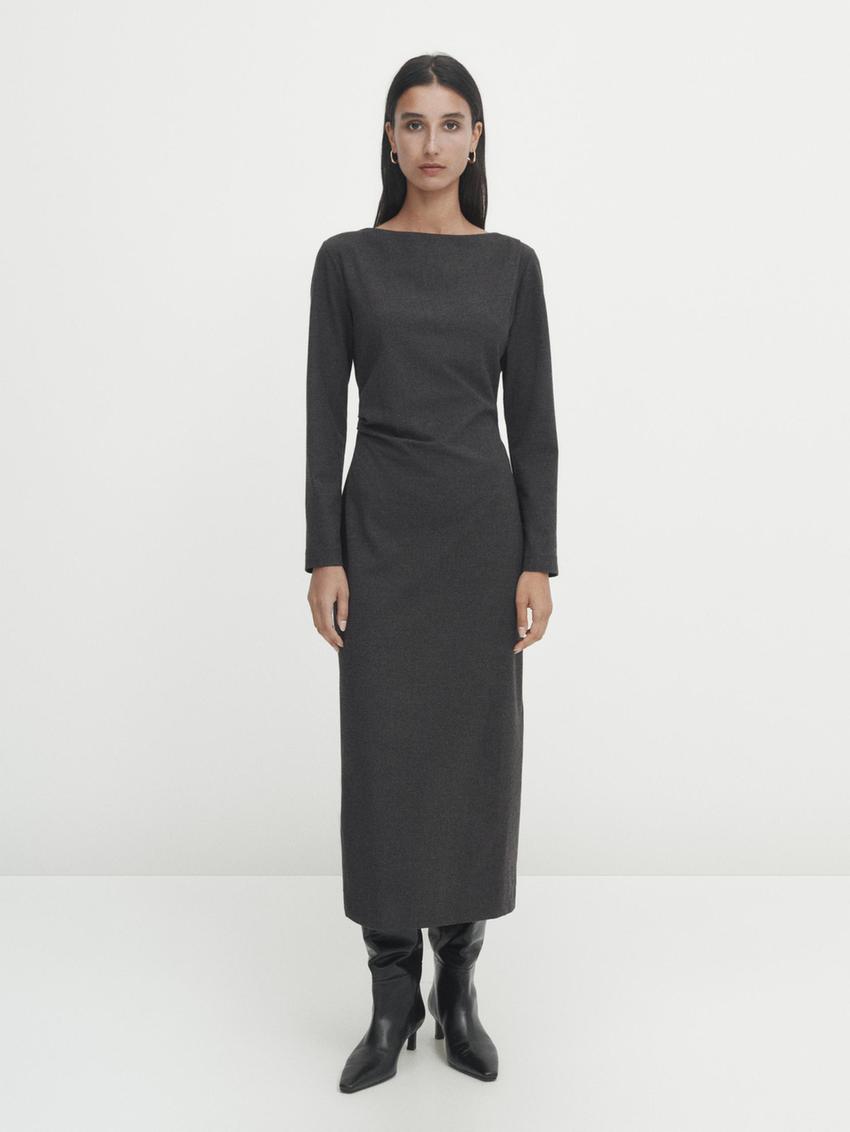 Zara midi dress with gathered detail Clearance