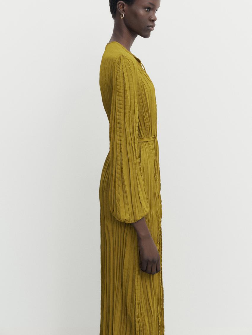 Zara khaki pleated dress Clearance