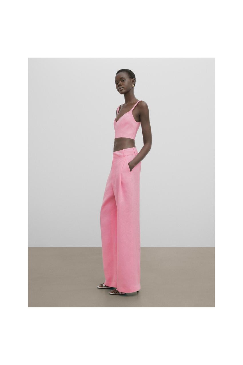 Zara pink linen trousers Clearance