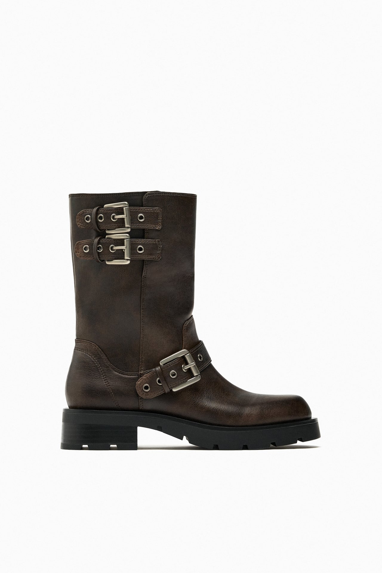 Zara Flat biker ankle boots with buckles

