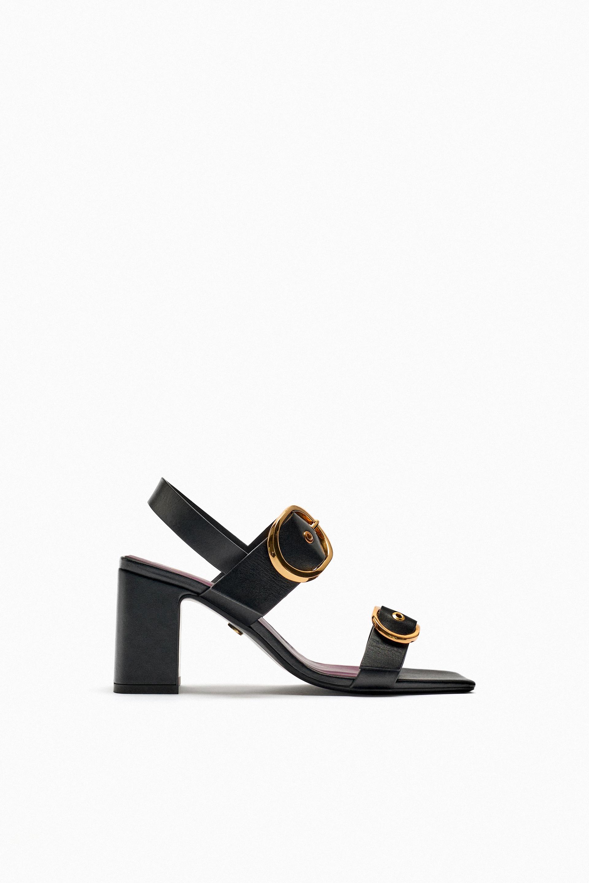 Leather block heel sandals zara Clearance