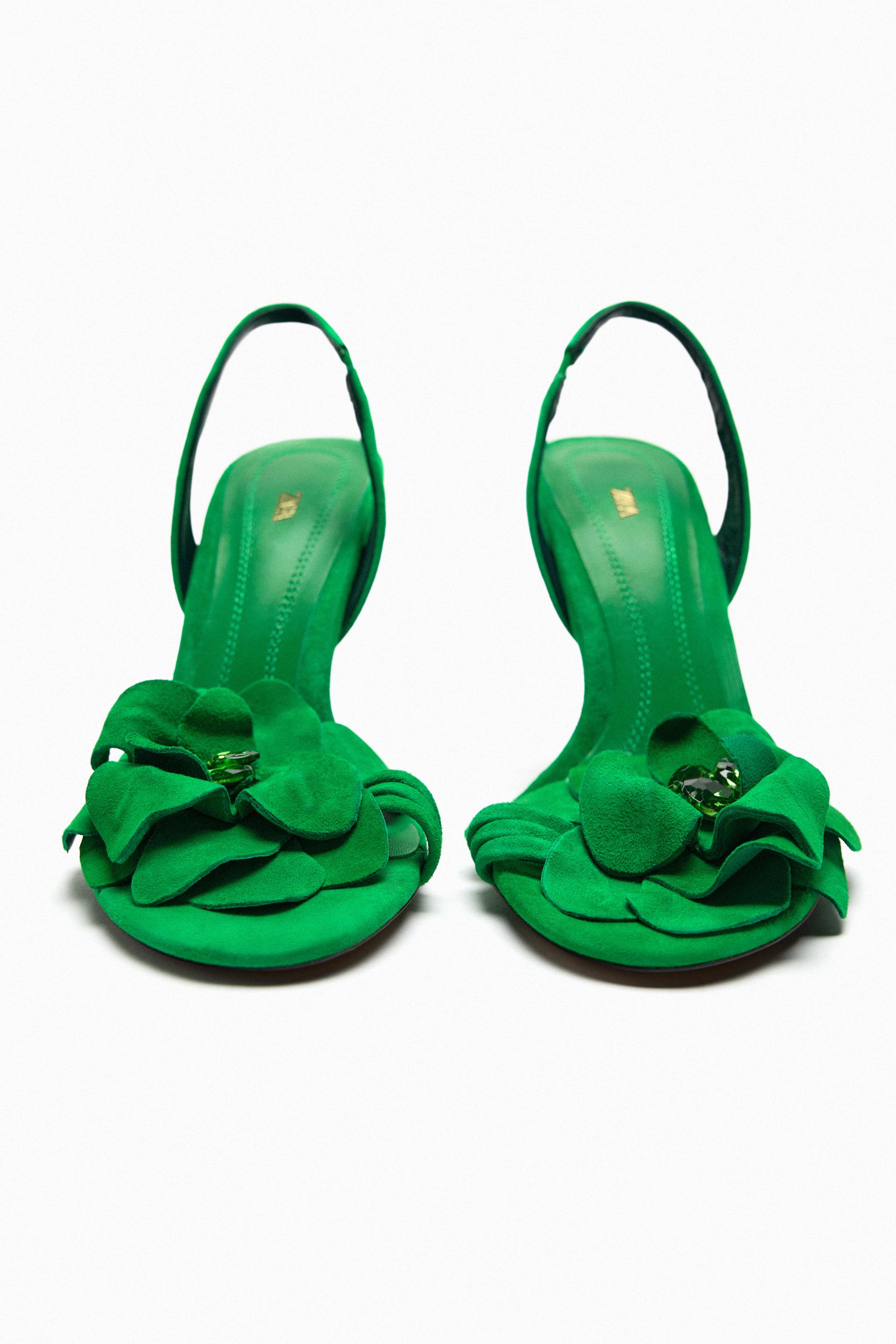 Zara green heeled sandals Clearance