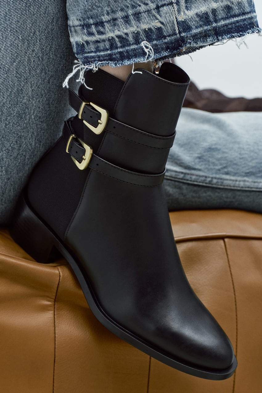 Zara - Buckled Strap Ankle Boots - Black - Women