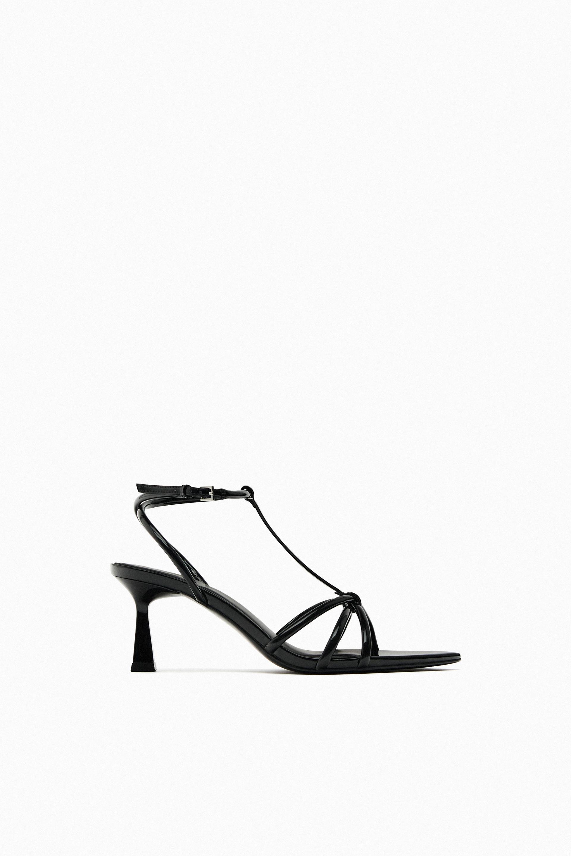 Zara heeled strappy leather sandals Clearance