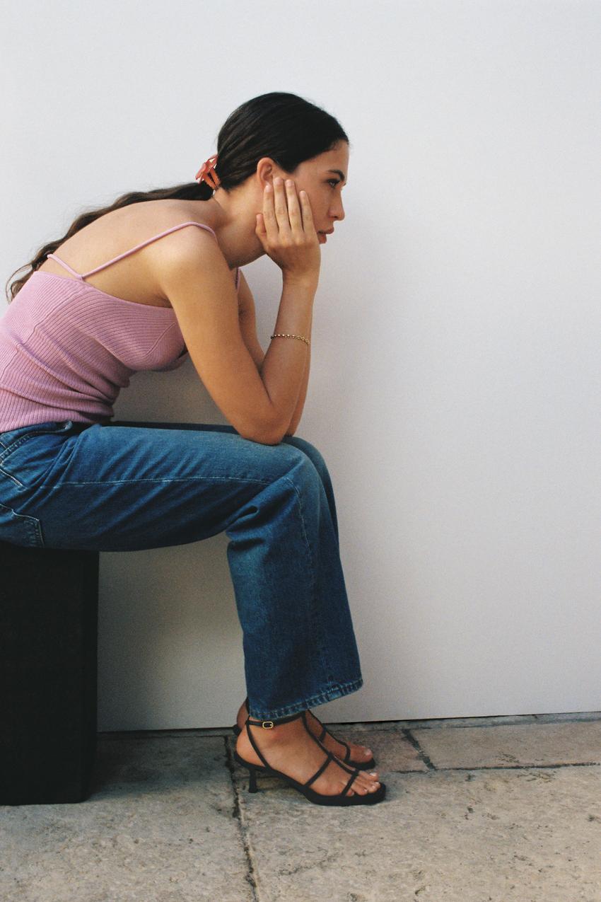 Leather high heeled strappy sandals zara Clearance