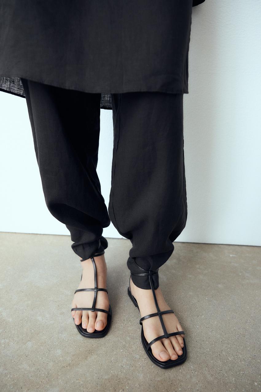 Black flat sandals zara Clearance