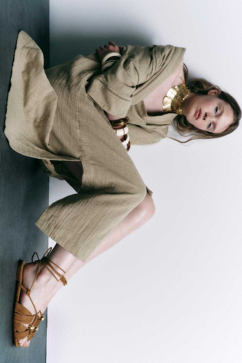 Tied flat leather sandals zara Clearance