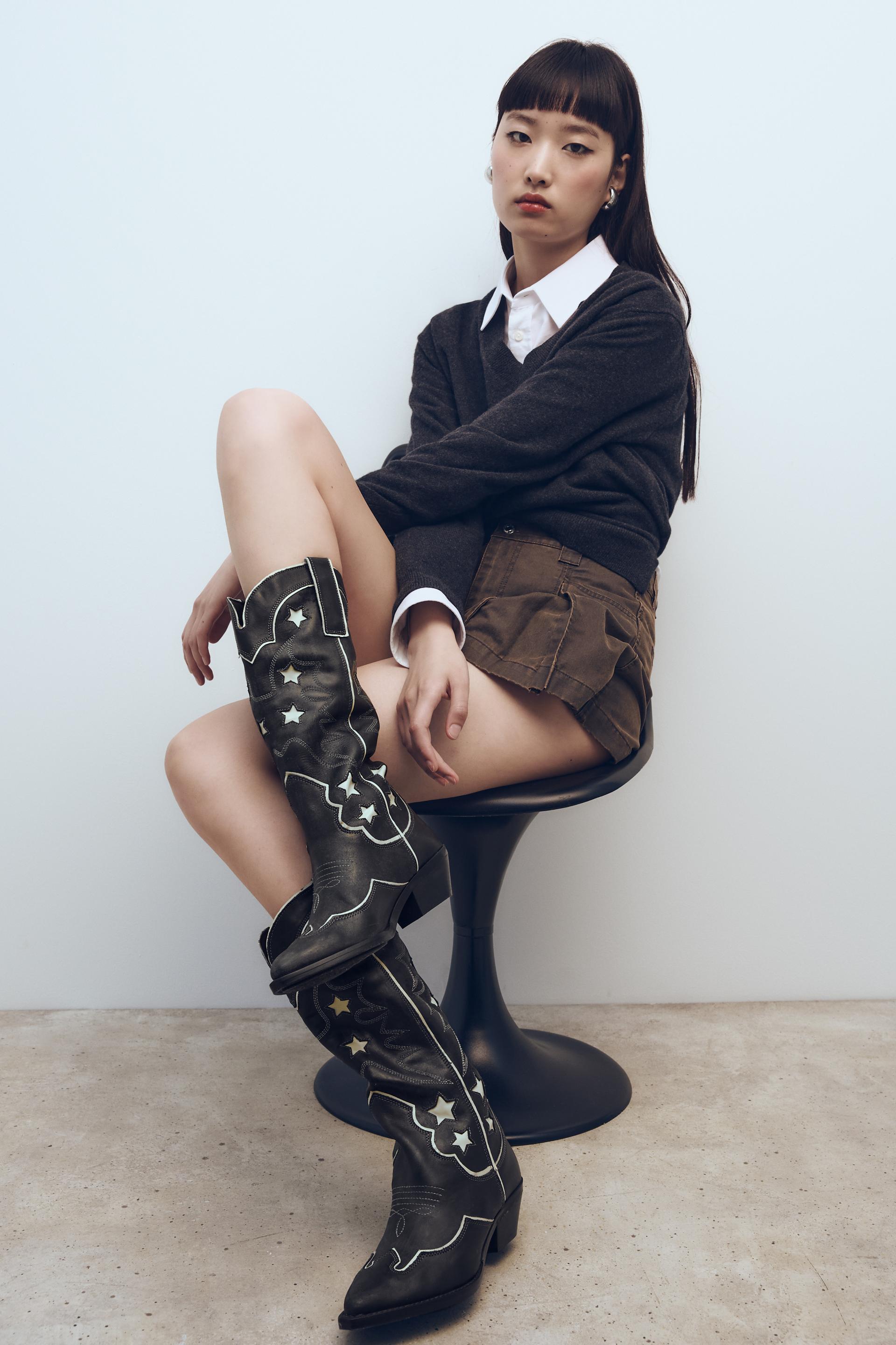 Black cowboy boots zara Clearance