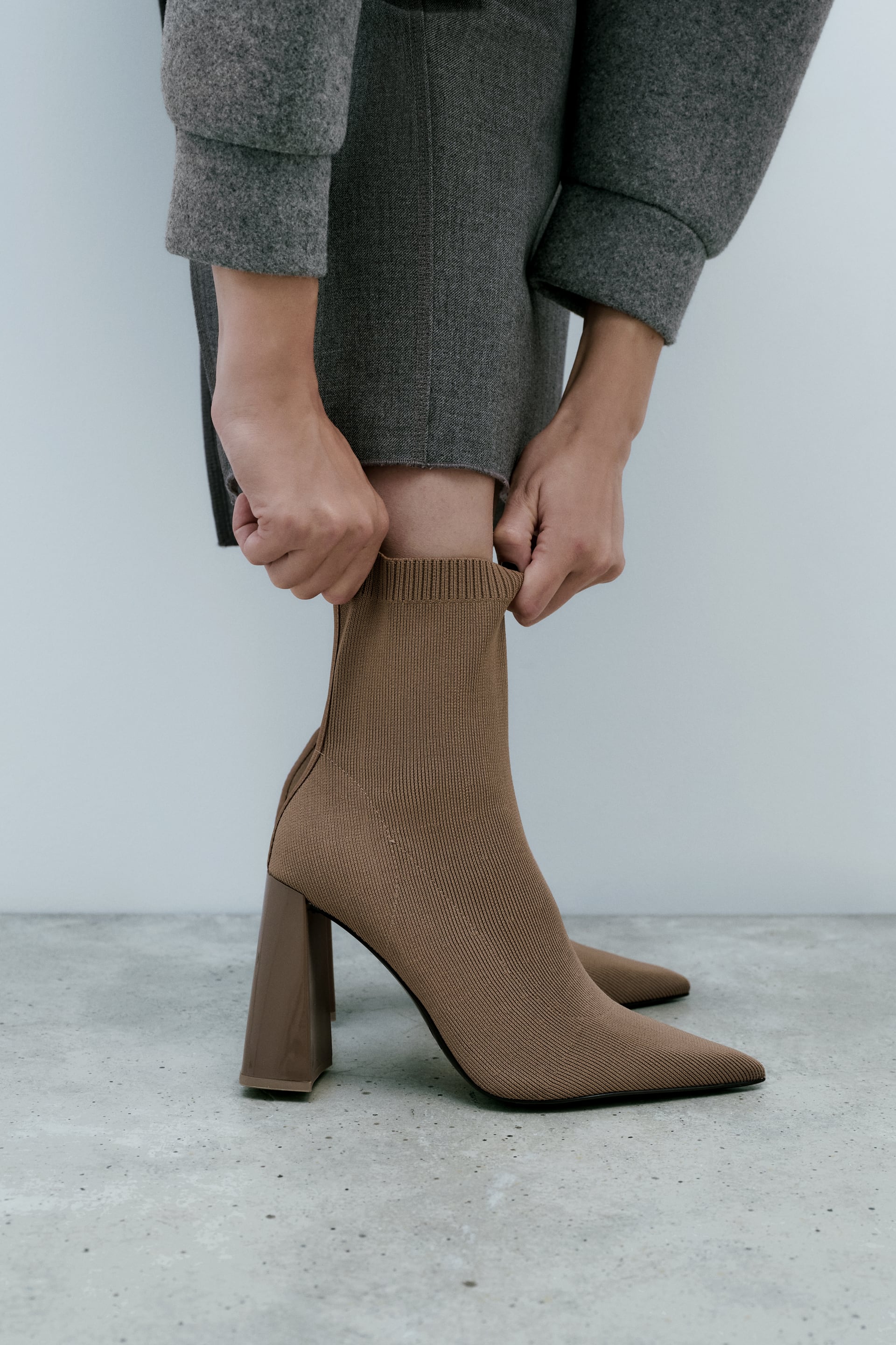 FABRIC ANKLE BOOT WITH GEOMETRIC HEEL