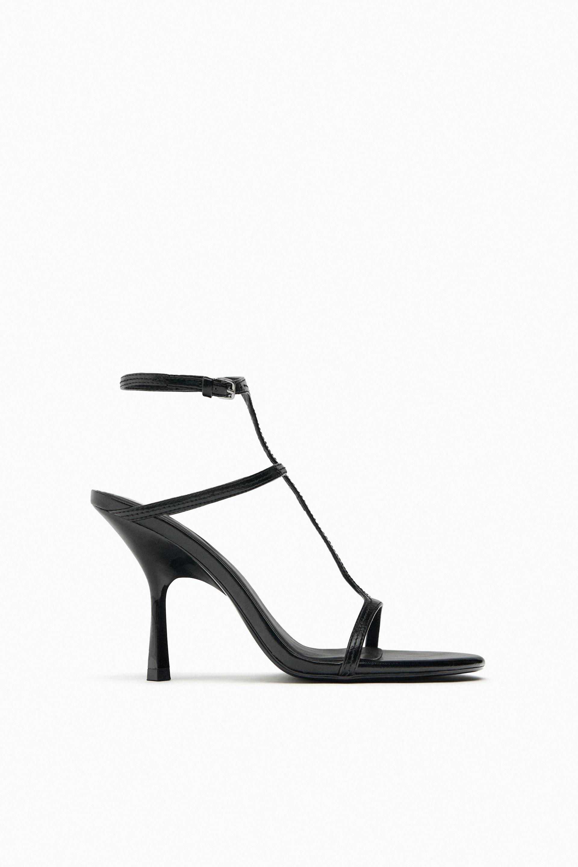 Zara heeled strappy leather sandals Clearance