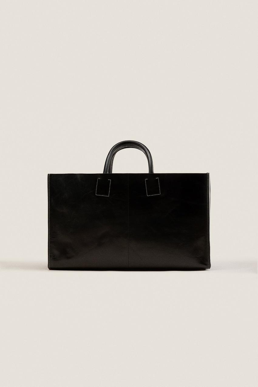 Zara black leather tote Clearance