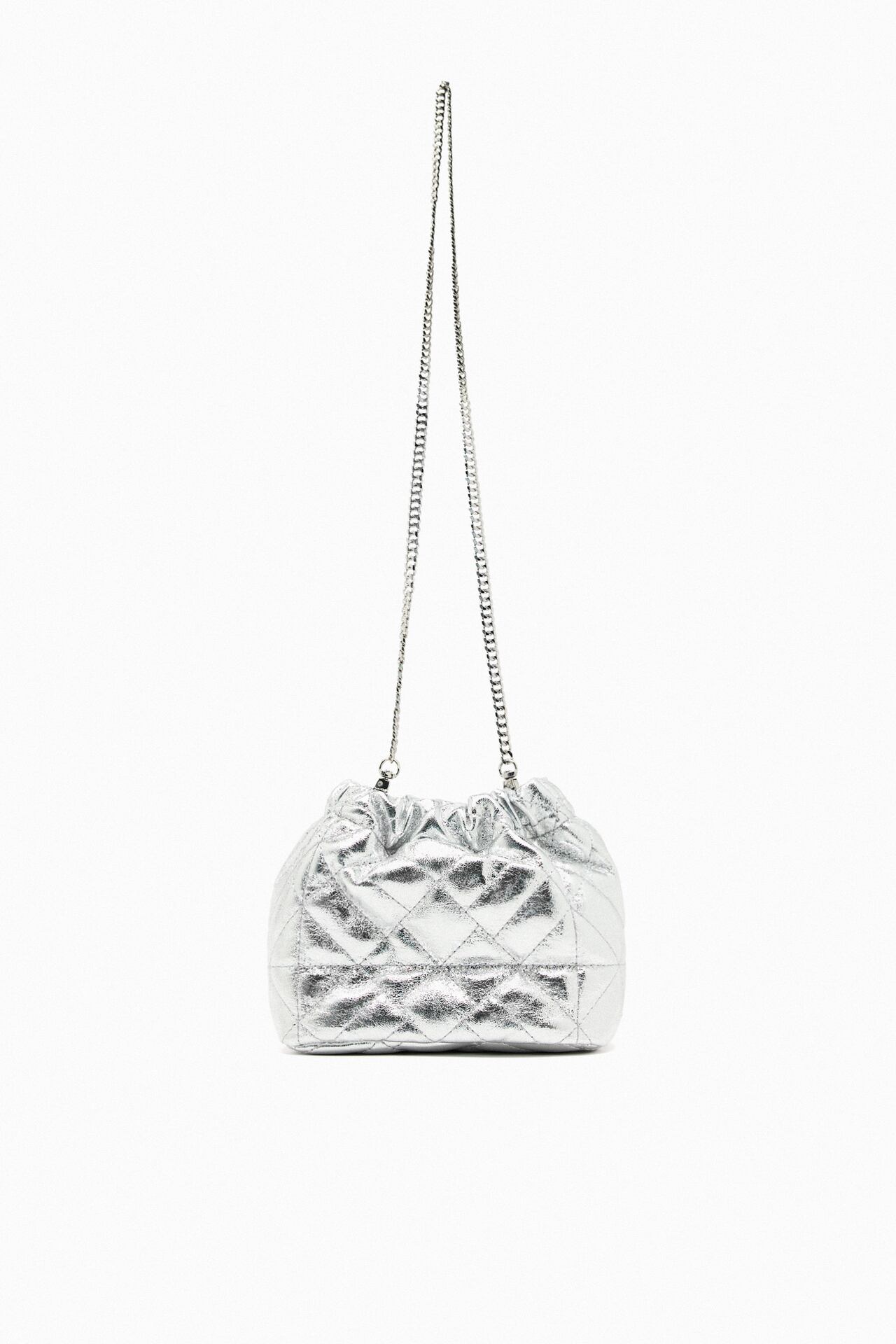 Zara Metallic quilted mini bucket bag
