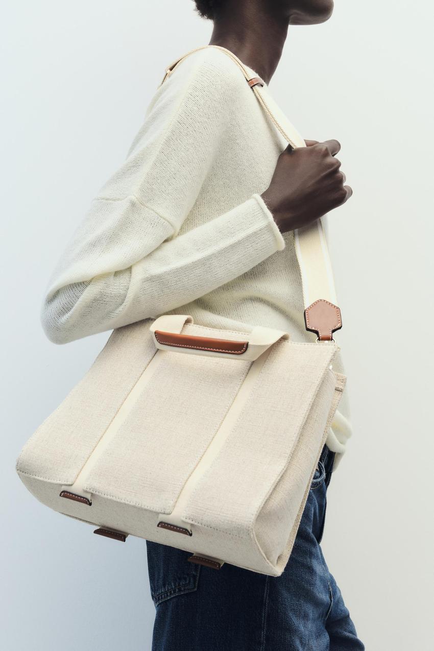 Fabric tote bag zara Clearance