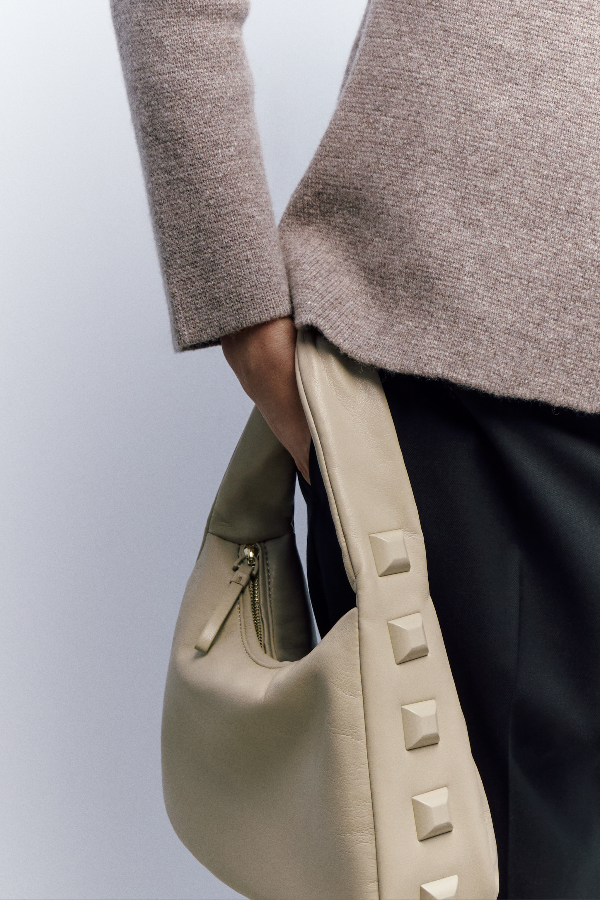 Zara - Soft Shoulder Bag - Beige - Women