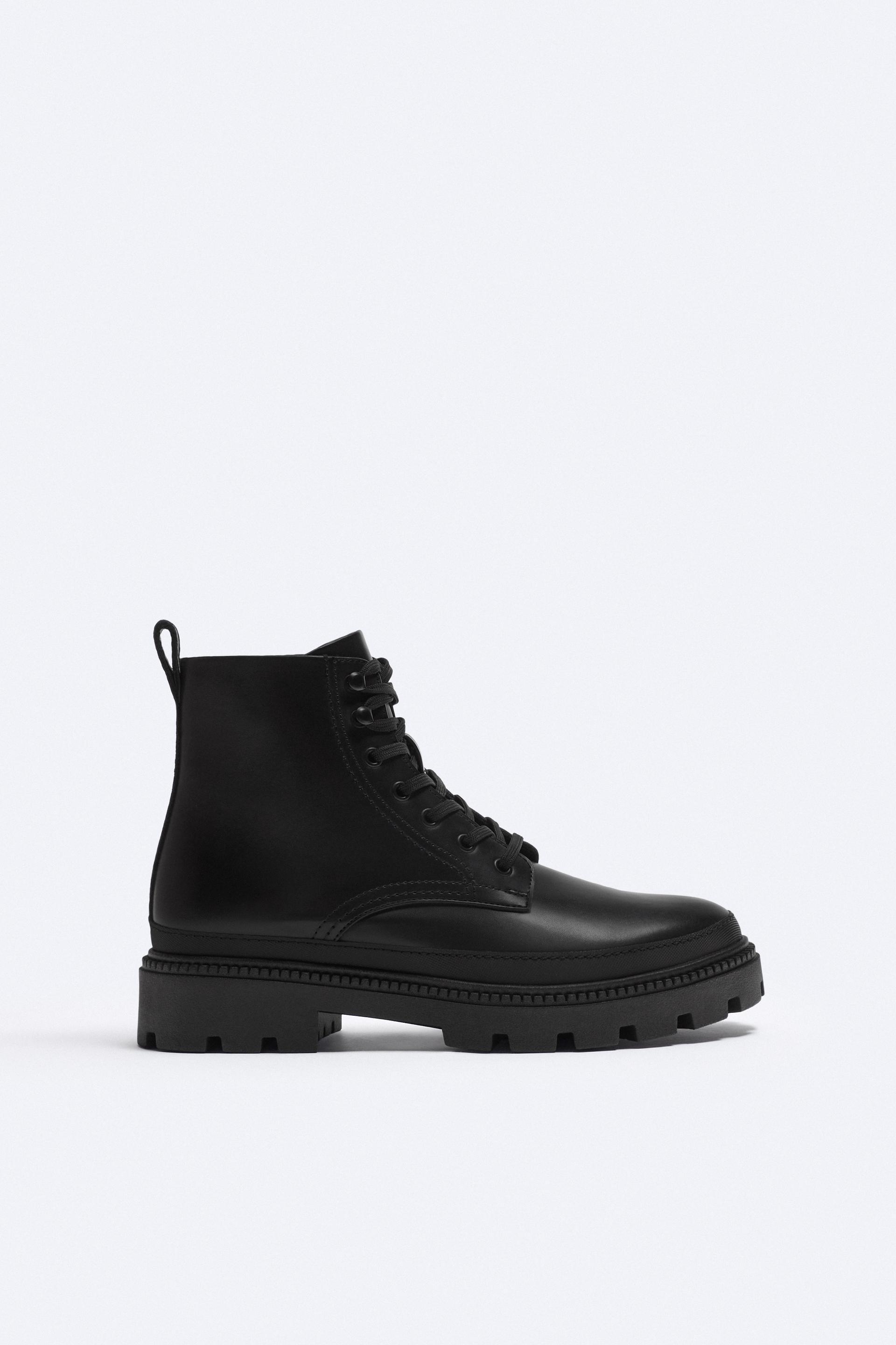 Zara flat leather lace up boots Clearance