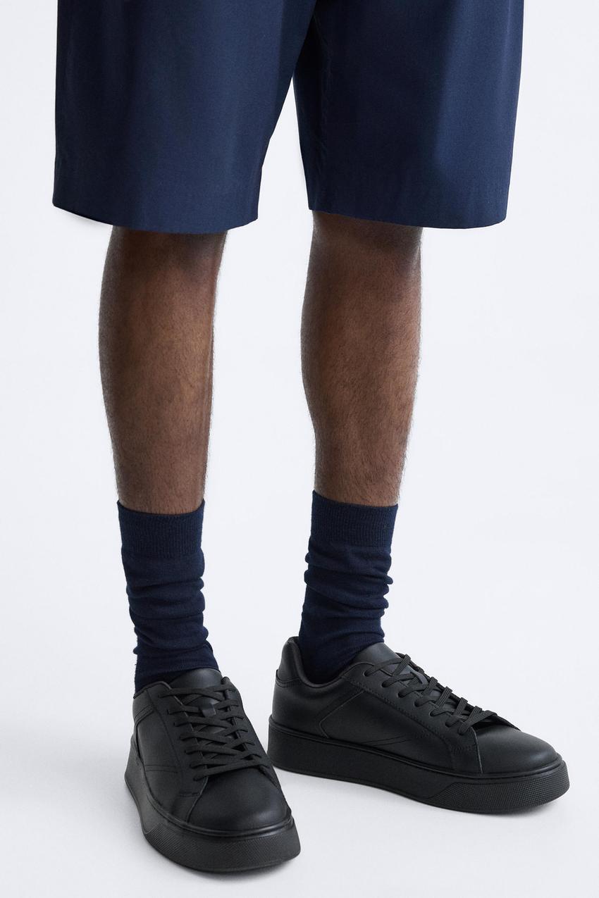 Zara black leather sneakers Clearance