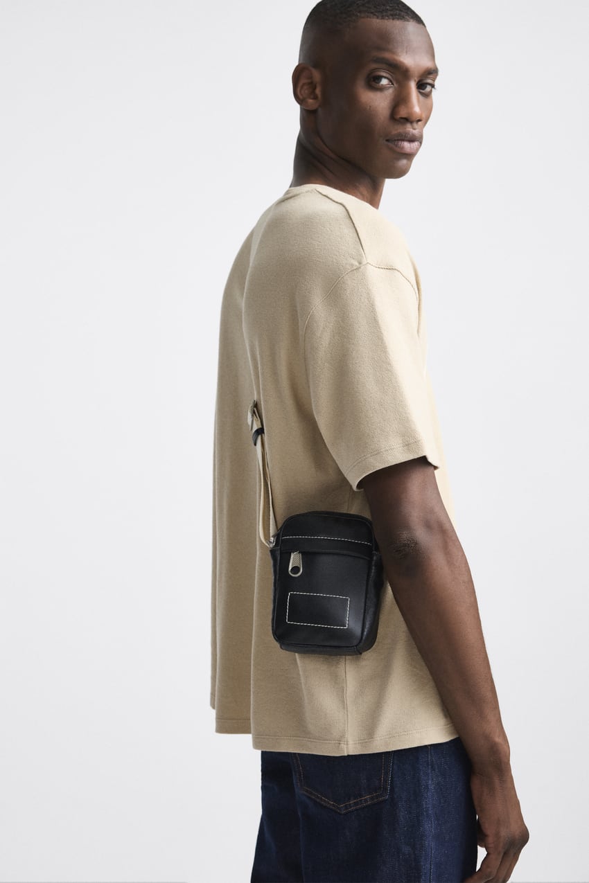 Zara Men's Topstitched Mini Crossbody Bag