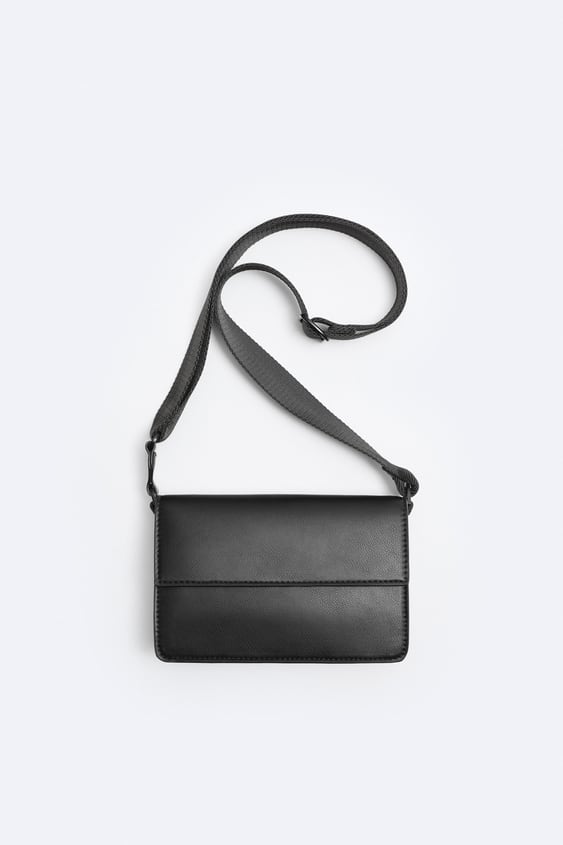 Zara - Crossbody Bag with Foldover Flap in Black - One Size Only - Man