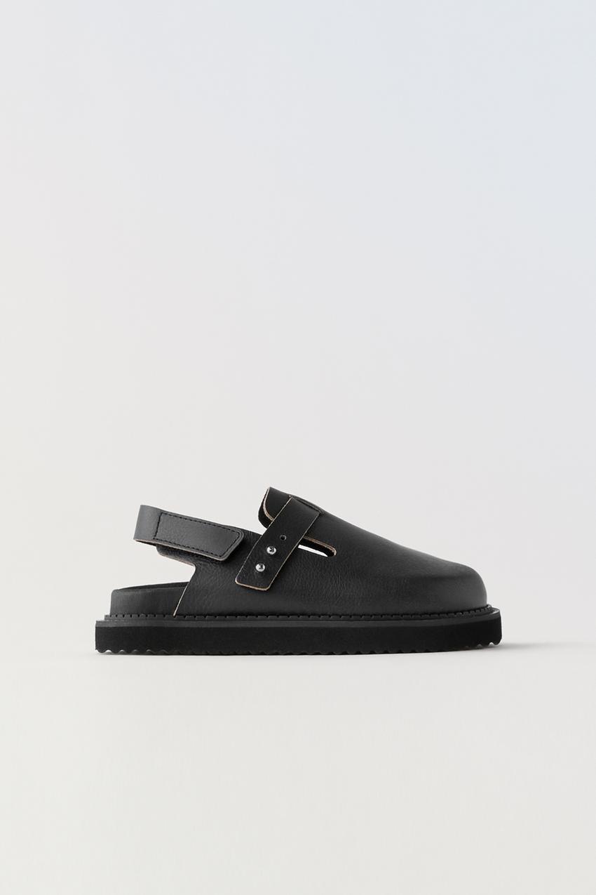 Leather clogs zara Clearance