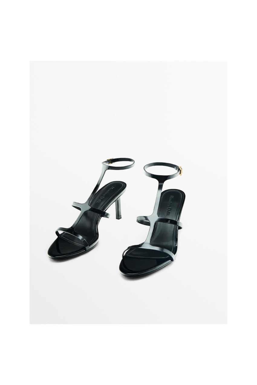 Zara heeled strappy leather sandals Clearance