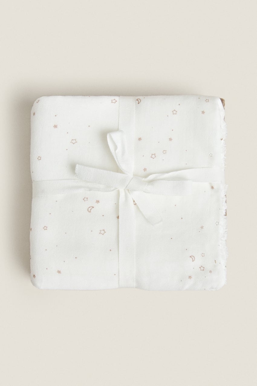 CHILDREN'S STAR PRINT MUSLIN CLOTH (PACK OF 3) - White