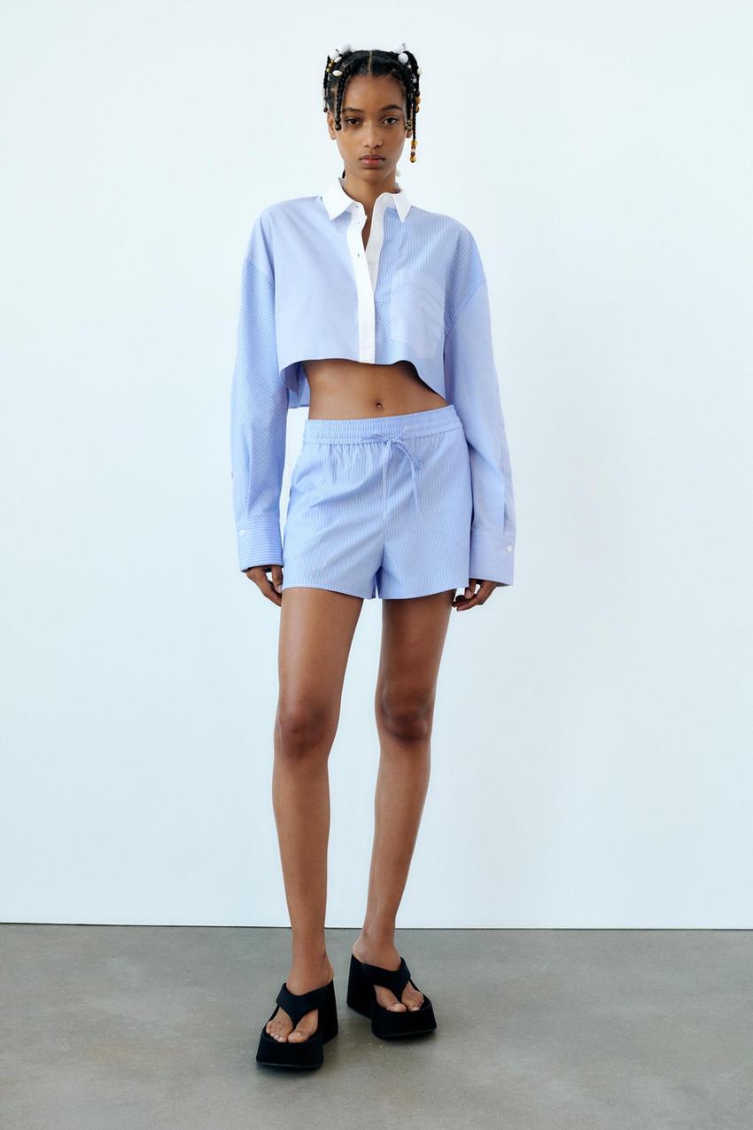 Zara poplin shirt with contrast stripes Outlet