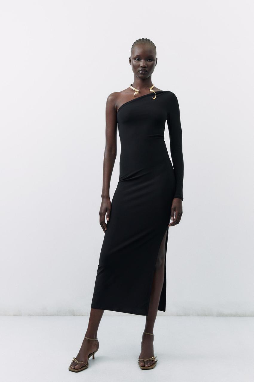 Black one shoulder dress zara Clearance
