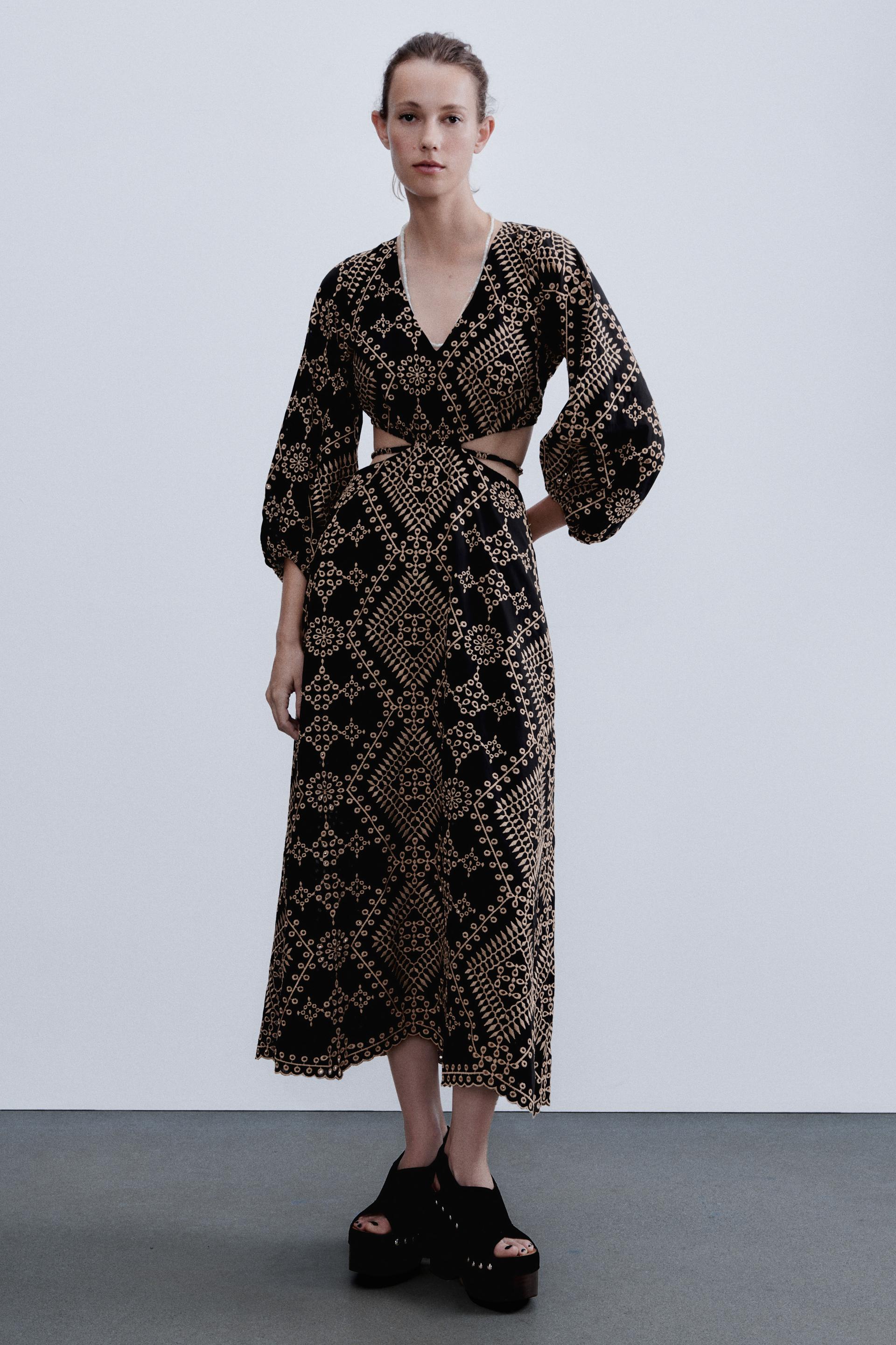 Zara embroidered floral cut out dress Clearance