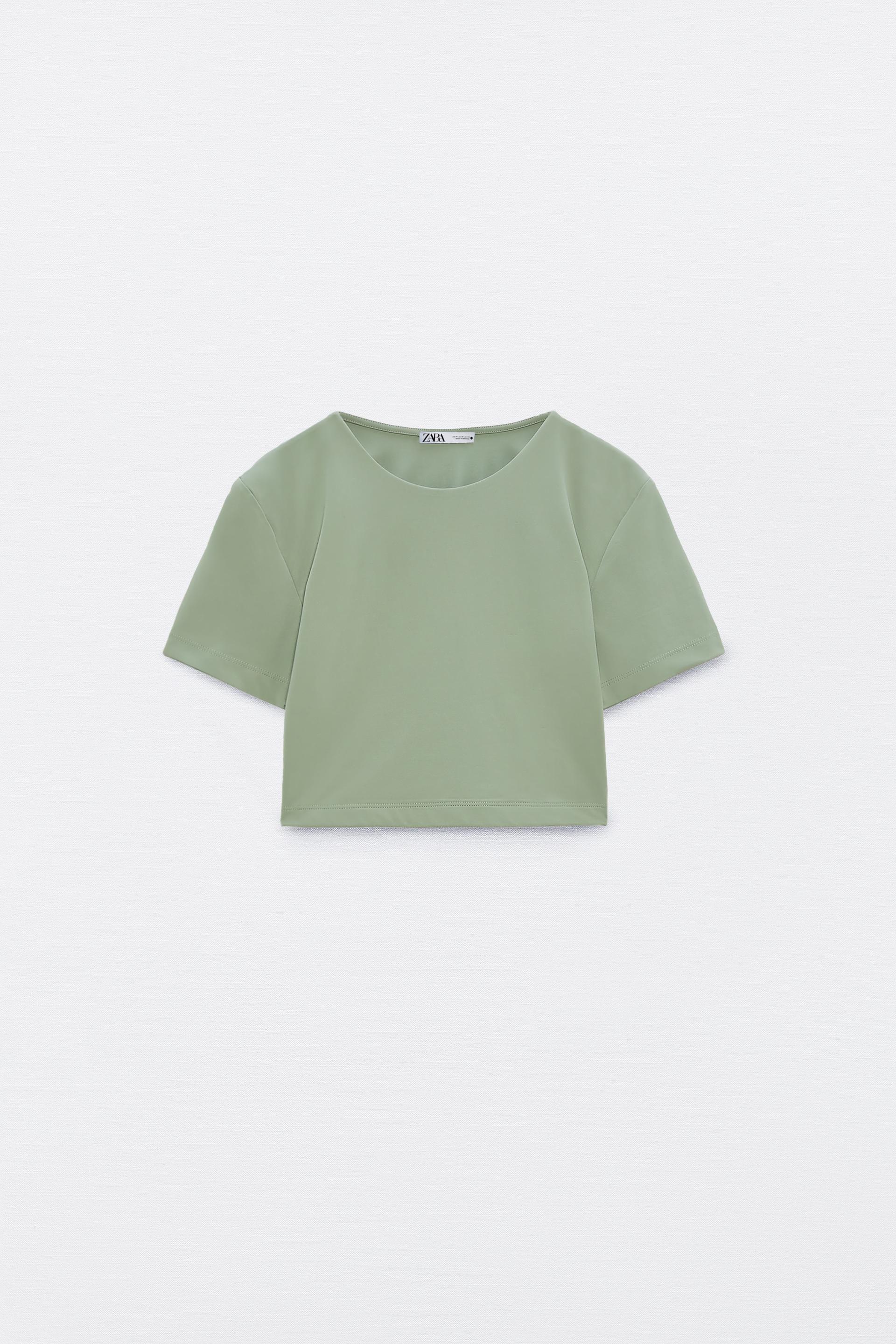 Zara green cropped shirt Clearance