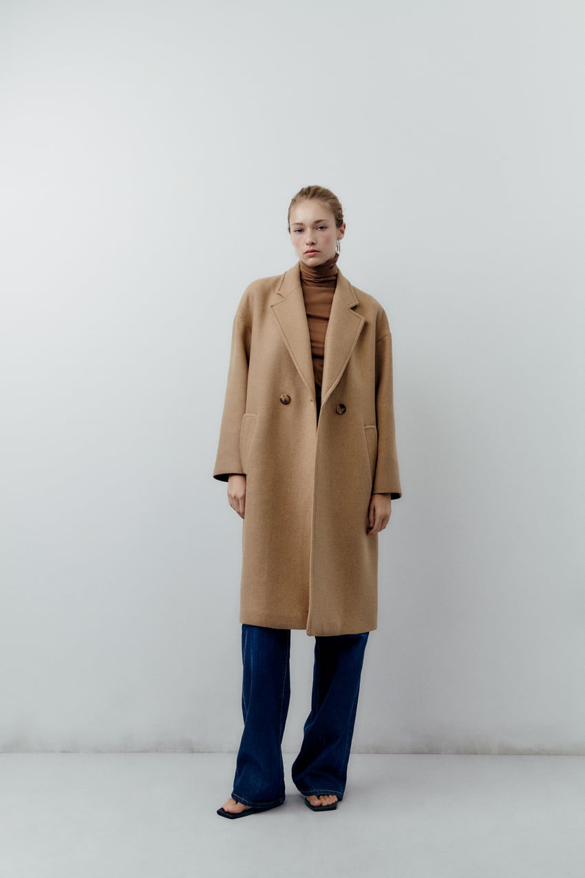 Wool Blend Buttoned Coat - Camel | Zara Australia