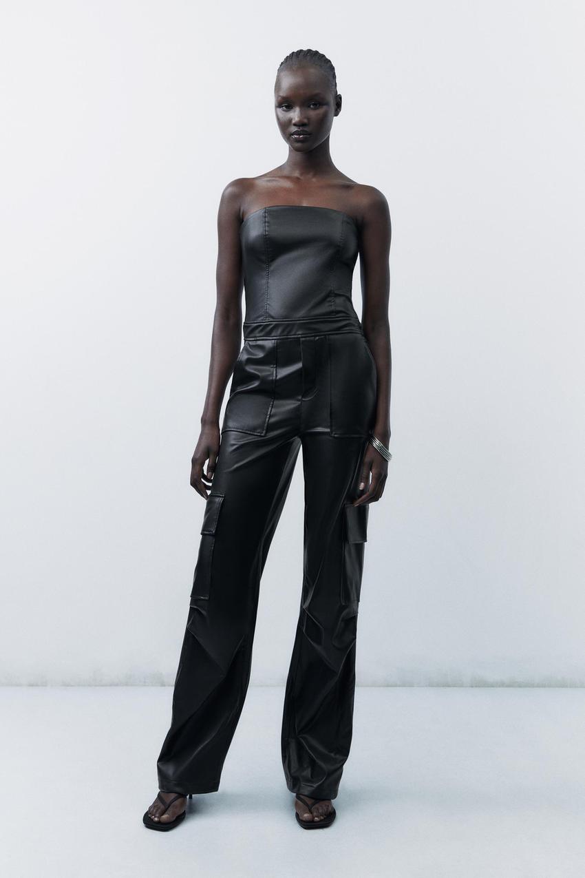 Black ribbed jumpsuit zara Clearance