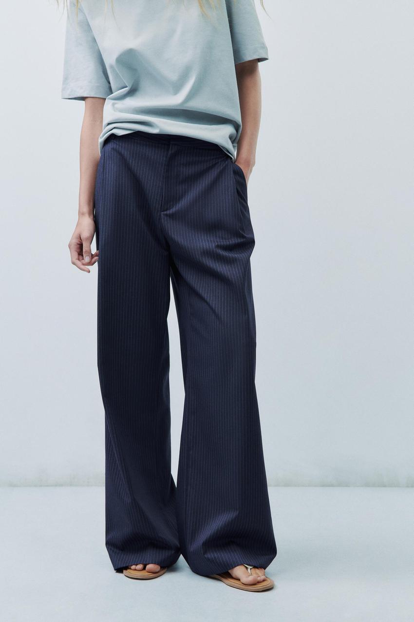 Zara navy striped trousers clearance