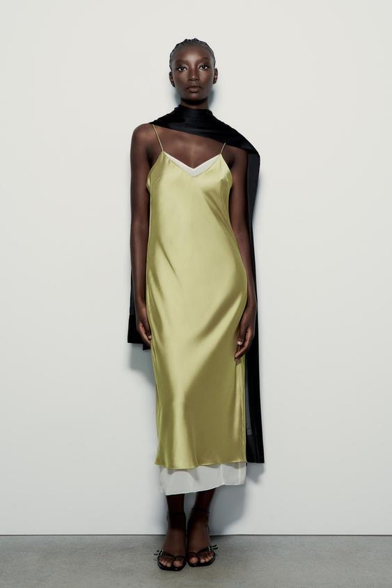Layered Satin Dress - Pistachio | Zara South Africa