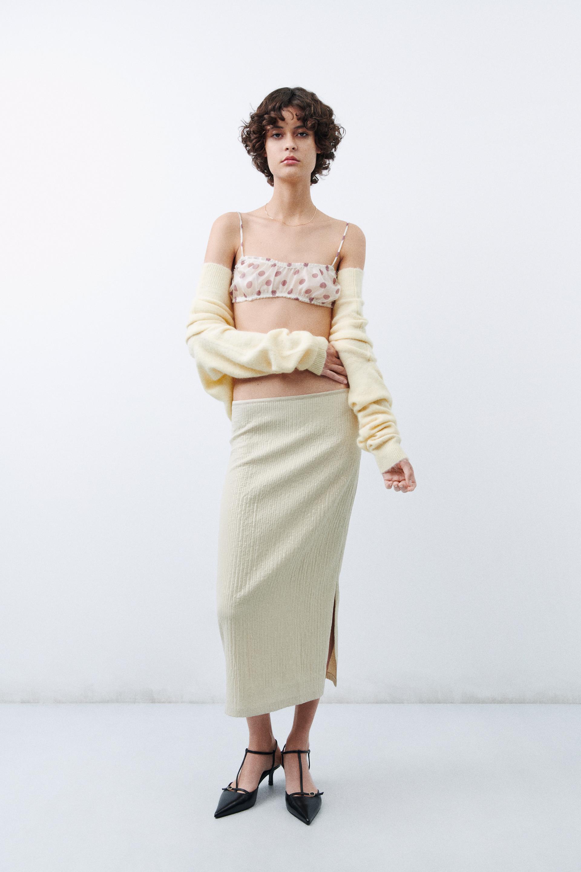 SEQUINNED MIDI SKIRT - Beige | ZARA South Africa
