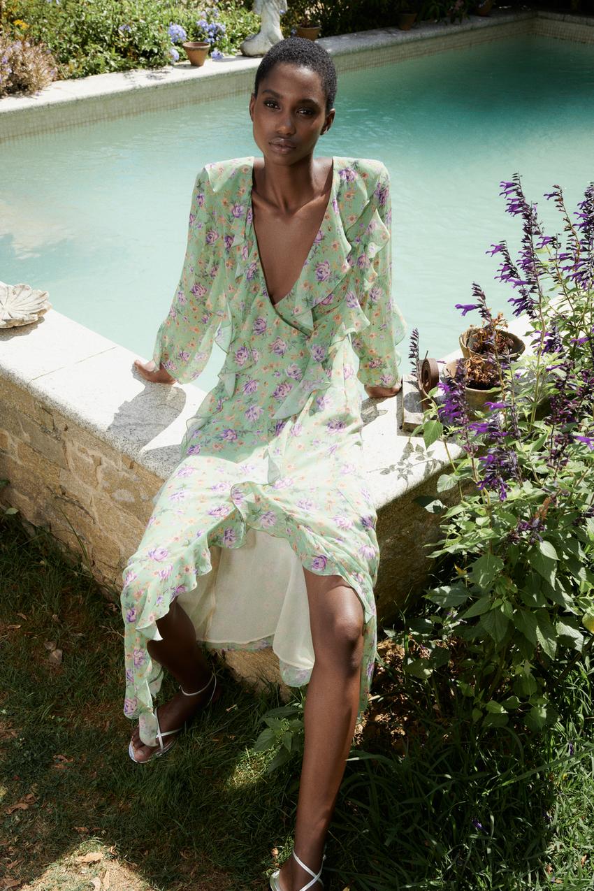 Printed midi dress zara green Outlet